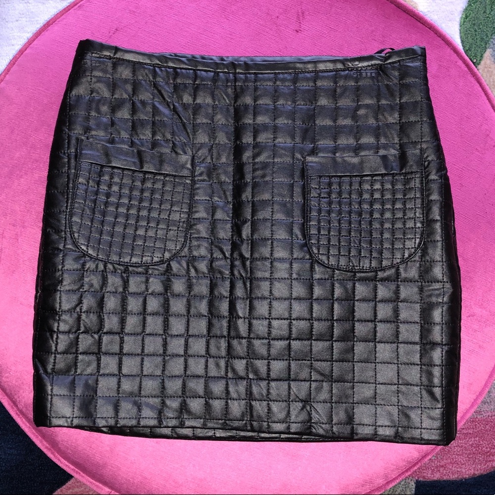 Leather quilted mini skirt